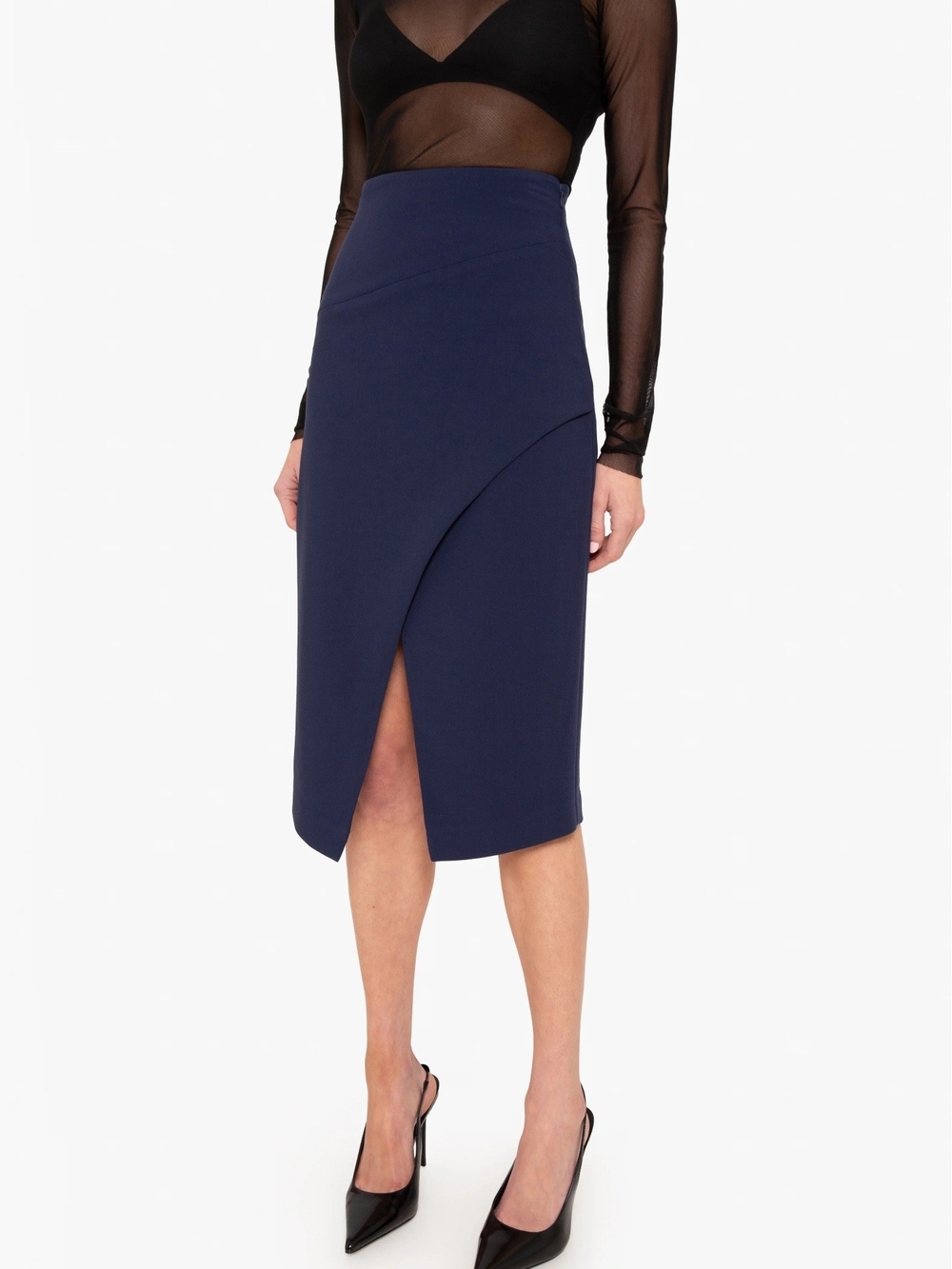 Black HALO avy Wrap-Front Pencil Skirt (00)